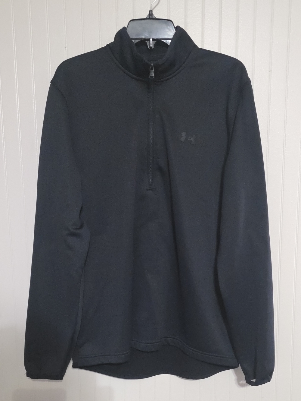 Under Armour Black 1/4 Zip Athletic Pullover Has Slight Tear On Back Of Shirt.